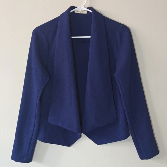 Sophie Rue Sz‎ Small Dark Blue Short Cropped Open Drape Blazer Long Sleeve - Picture 1 of 7